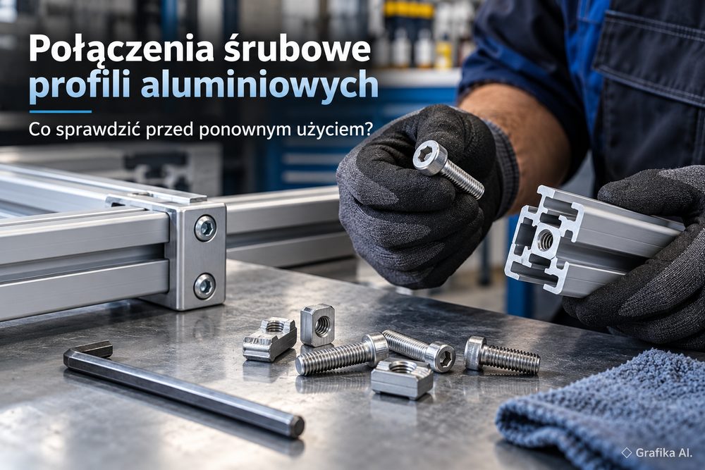Kontrola śrub i nakrętek rowkowych przy ponownym montażu profili aluminiowych